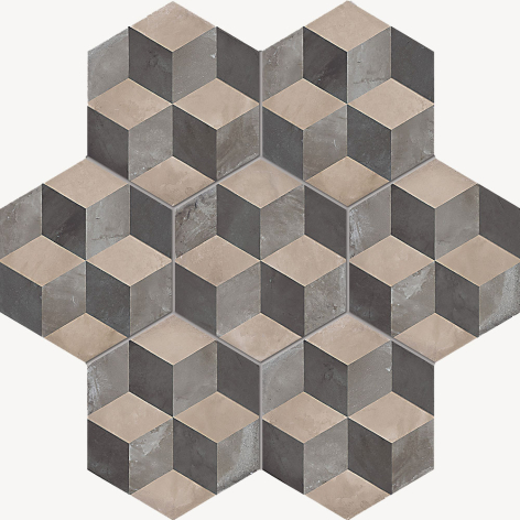 Carrelage imitation carreau de ciment décor terra - hexagone 25x21,6 cm